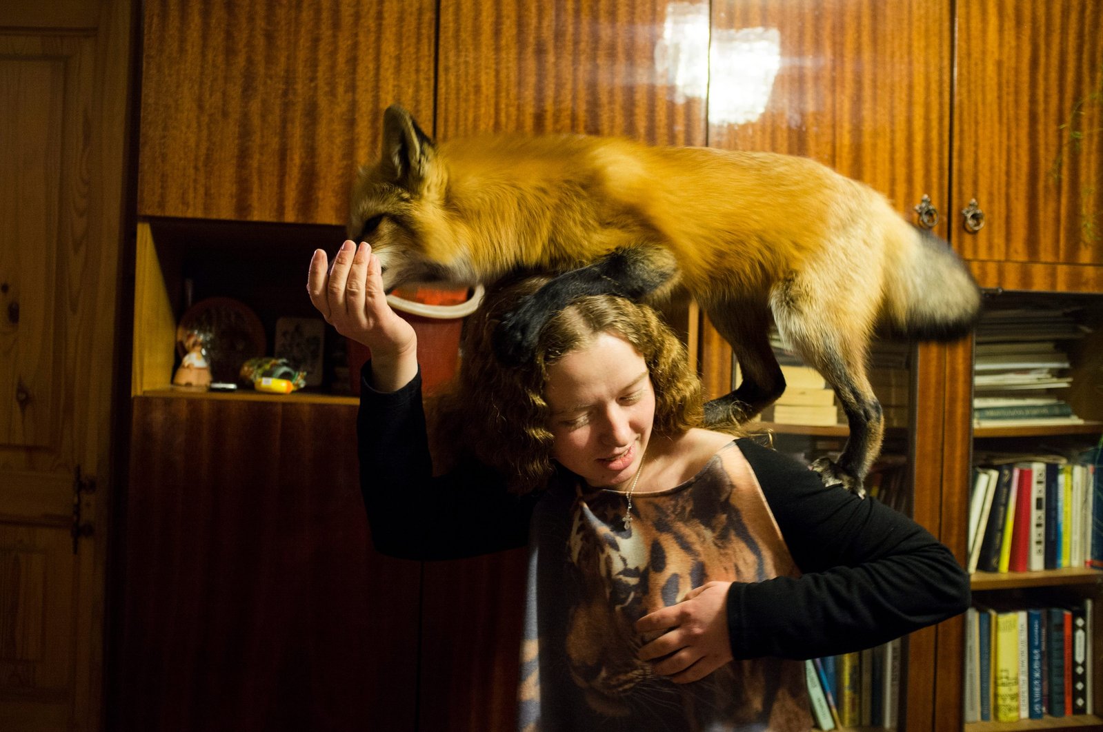 Irina with her fox Kiva for Russian Reporter Magazine